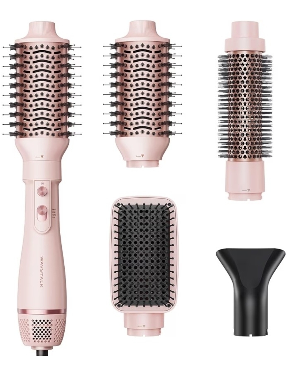 Wavytalk Rose Pink 5-in-1 Hot Air Styling Brush with Interchangeable Heads